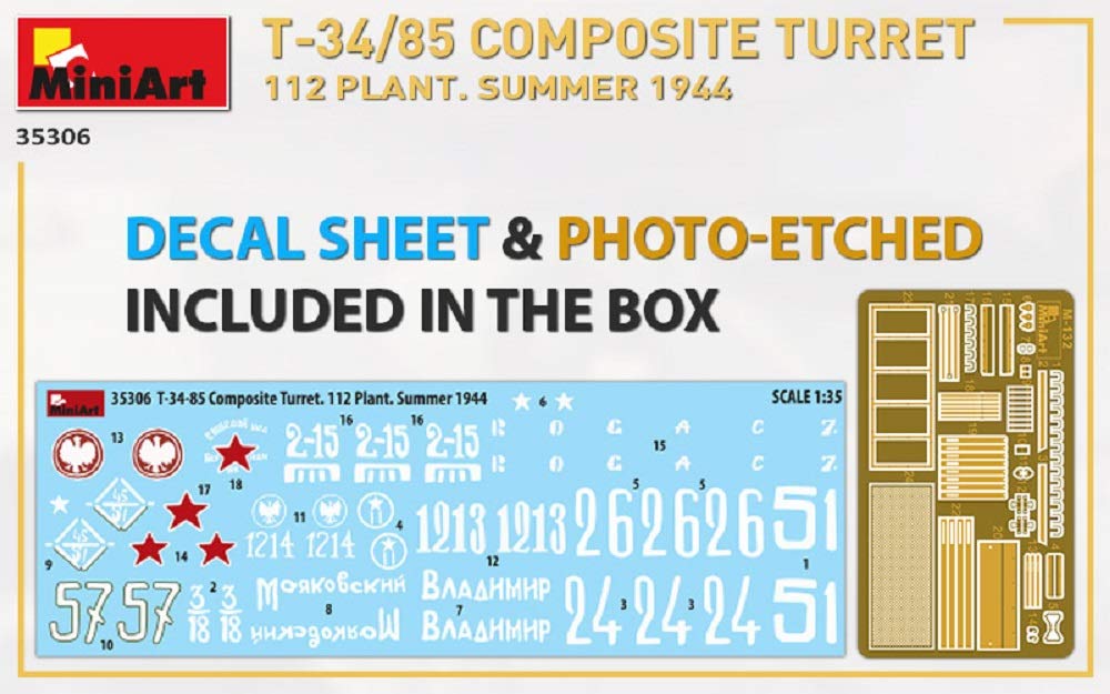MiniArt Scale Soviet Composite Factory Summer Plastic Model Kit MA35306 1/35 T-34-85 Turret, No. 112, 1944,