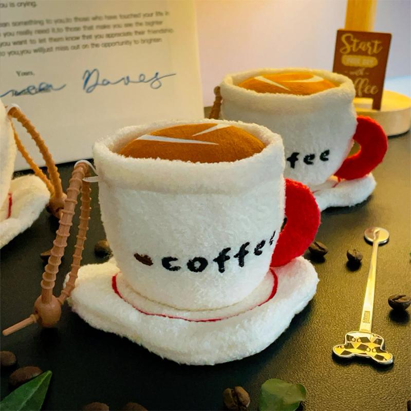 Cute Fun Simulation Coffee Cup Keychain Cartoon Stuffed Doll Toy Backpack Bag Pendant Decorative Car Key Chains Accessories Gift
