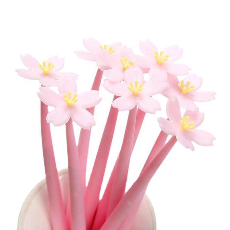 5 Pcs Silicone Pink Creative Cute Kawaii sakura Flower Stationery Office School Supply Gel Pen Korea Black Ink