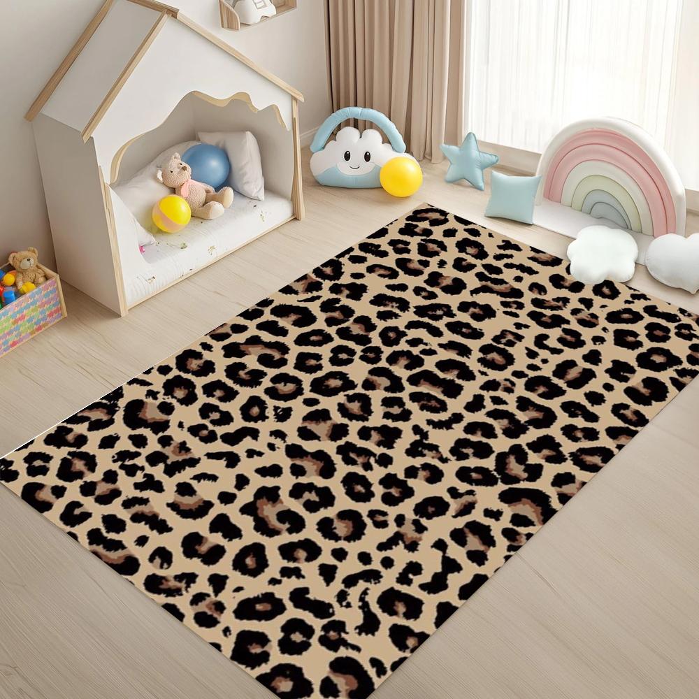 Classic Leopard Print Carpet Mat Rug - Black White Brown Animal Pattern Home Decoration for Living Room Bedroom Bedroom Decor