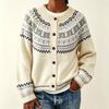 Women's 2026 Autumn/Winter Jacquard Knit Round Neck Snowflake Cardigan Sweater with Horn Buttons