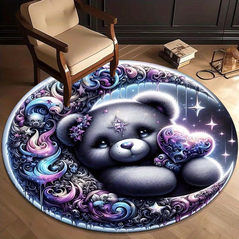 

Magic Bear Heart Crystal Velvet Round Rug Fantasy Art Decor Bedroom Living Room Floor Mat Soft Anti Slip Home Decoration 60cm x 60cm