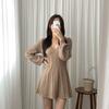 ZYOOFOV Knit Mini Long Ribbed Solid Cable Cut and Sew Korean Mori Winter Women's Dress, Length, Sleeve, V-Neck, A-Line, Knit, Color, Knit, Thick,