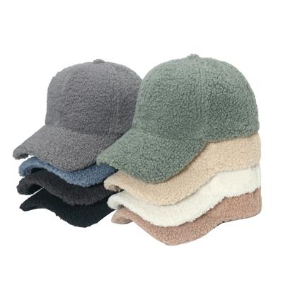 Hat Female Autumn and Winter Warm Thickened Lamb's Wool Baseball Cap Female Plush Hundred with Students Solid Colour Light Plate Duck Tongue Cap Male