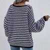 IHUASU Autumn and Winter Pullover Striped Women's Knitwear V-Neck Large Size Sweater