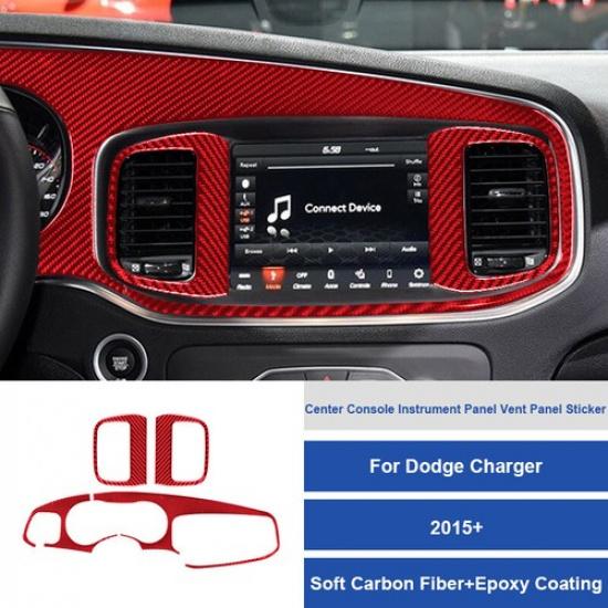 4pcs Red Carbon Fiber Car Front Dashboard Panel Cover For Dodge Charger 2015-22