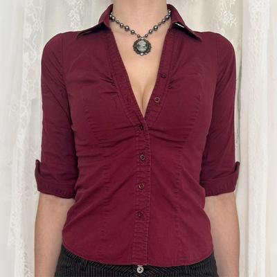 Women's Y2K Hot Girl Style Solid Color Single Breasted Button Long Sleeve Lapel Slim Fit Shirt