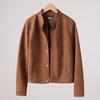Women's Retro Suede Stand Collar Motorcycle Leather Jacket - Slim Fit, Genuine Leather, 2025 Edition