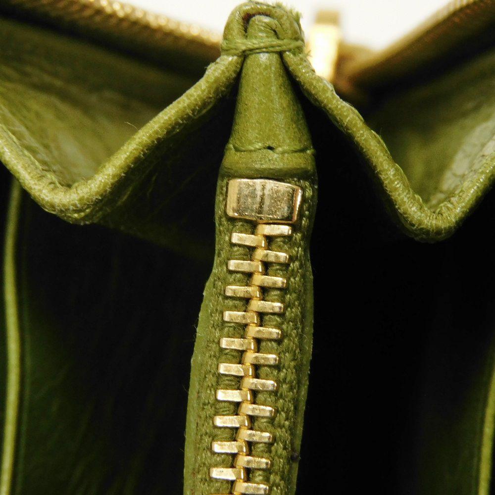 Used Matelasse Zip Around Wallet (12166) with wrinkled L-shaped zipper (5M1183 7940) Logo Metal Light Green Women's