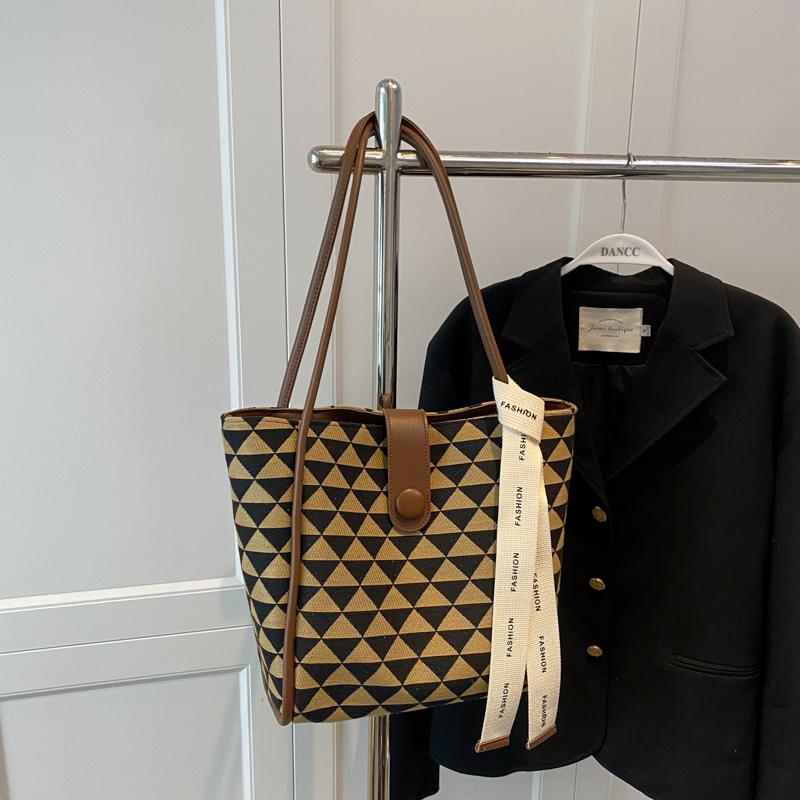 Fashion Handbag For Women Spring/Summer  New Polyester Commuting Shoulder Bag Vintage Ribbon Large Capacity Shopping Bag