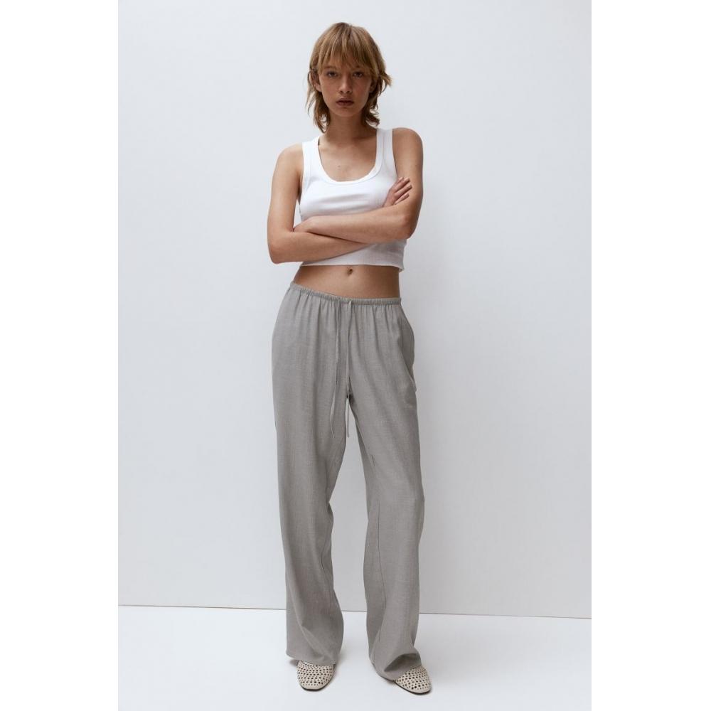 

Брюки без застежки из льняной смеси HM Светло-серые