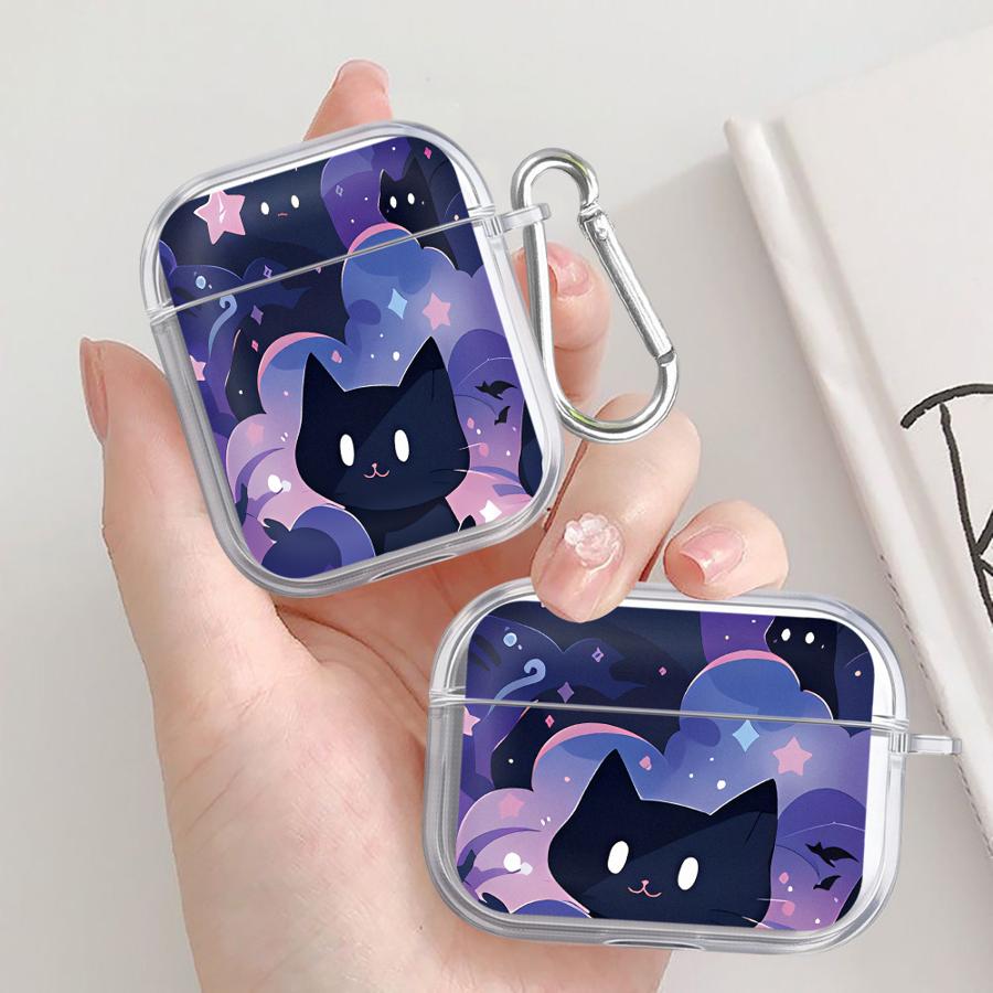 Case For Airpods Pro Pro2 4 Pro3 3 2 1 Clear Earphone Cases Cover Black Cat Starry Night
