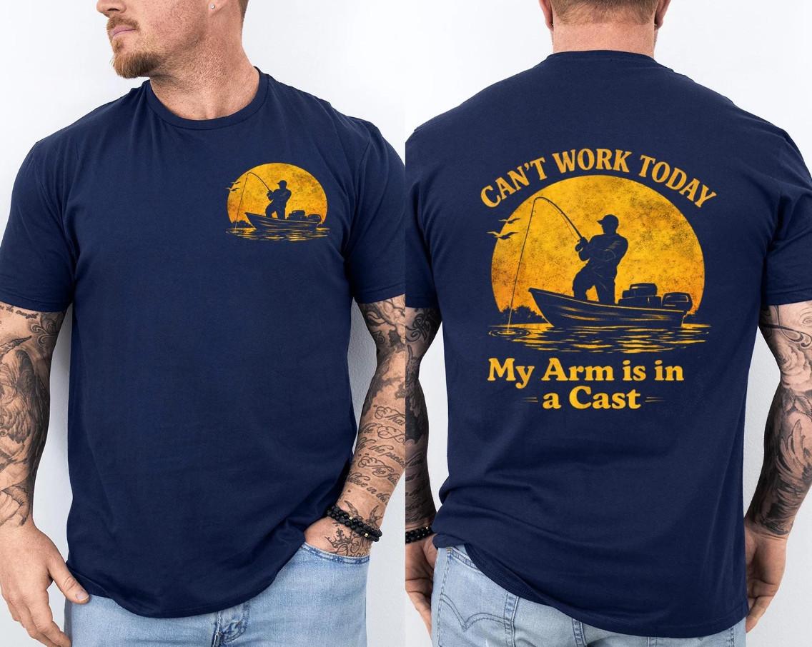 I Can t Work Today My Arm Is In A Cast Funny Fishing Retro Front & Back T-Shirt S разноцветный