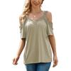 Women's Fashion V-Neck Splicing Lace Suspenders Hollow Loose Short-Sleeved Tops