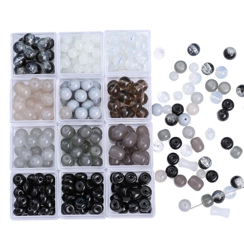 Handgefertigtes Schwarz-Weißes Transparentes Rundes Kristallperlenarmband/Halskette für DIY-Schmuck