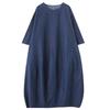 Vintage Long Sleeved Denim Dress 2025 New Plus-size Loose Blue Long Dresses for Women Autumn O Neck Casual Dress