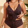 Europe and America 1011 New Leopard Print Split Two-piece Large Size Swimsuit Women's Deep V High Waist Bikini Swimsuit