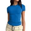 נשים שרוול קצר סוילד סקסי חמוד טי Slim Fit Tight Crop-Top חולצה