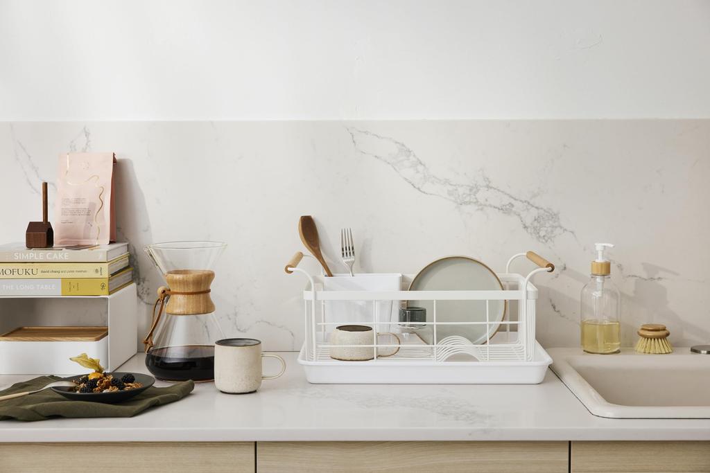 Yamazaki Jitsugyo 3107 Drainer Basket White W47 X X H20cm Tosca Drainer Rack with Cutlery Pocket Approx. D33.5