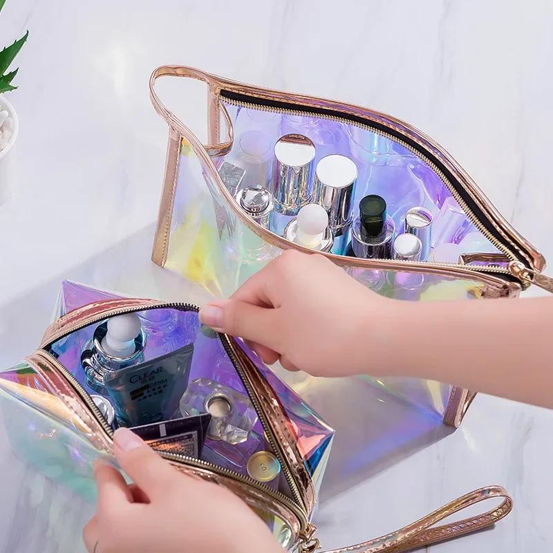 Fashion PVC Transparent Women Make Up Case Laser Beauty Organizer Pouch Mini Jelly Bag For Ladies Cosmetic Bag