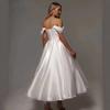 One-word Shoulder Travel Photo Light Wedding Dress with Strap-up Dress 11 New Simple Solid Color Temperament Banquet Dress Fluffy Skirt