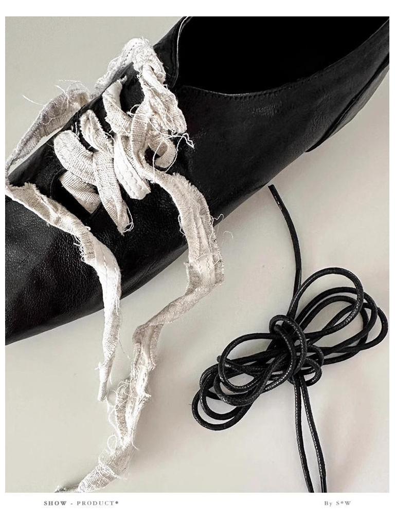 Retro Square Toe Chunky Heel Leather Ballet Shoes for Women