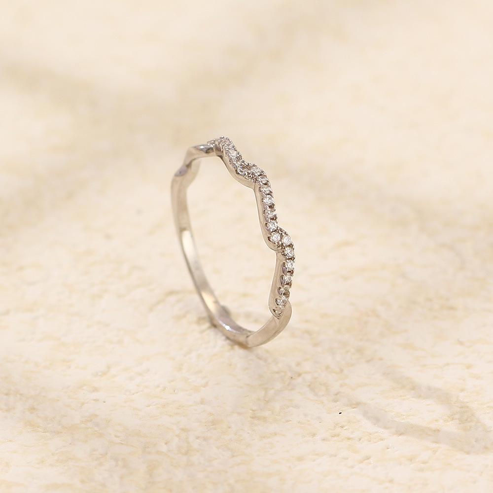 TYJ0339 S925 Sterling Silver Wavy Diamond Ring - Ultra-Fine, Minimalist Stacking Midi for Women's Index Finger