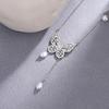 Elegant S925 Silver Butterfly Pearl Necklace with Tassel & Zircon Pendant for Women