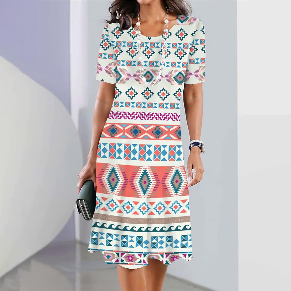 New Women's Dress Printed Summer Elegant Dress Femle Short Sleeved Dress Fashionable Oversized Clothing