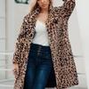 New leopard print imitation fur coat medium and long coat plush trench coat suit collar