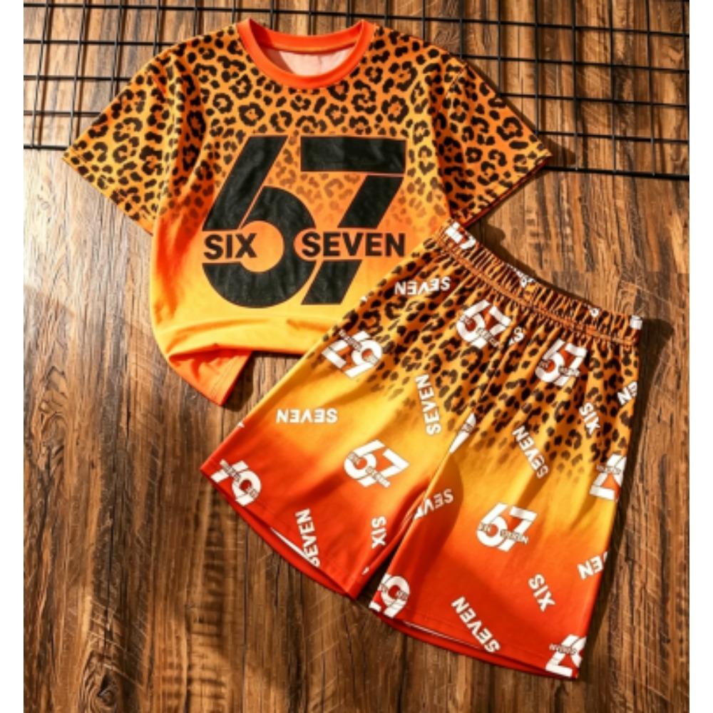 Fashion Kids Set 67 Number Printed Kids T-shirt and Shorts 2 Piece Set Summer Casual Outdoor Street Boy's and Girl's T-shirt Sets