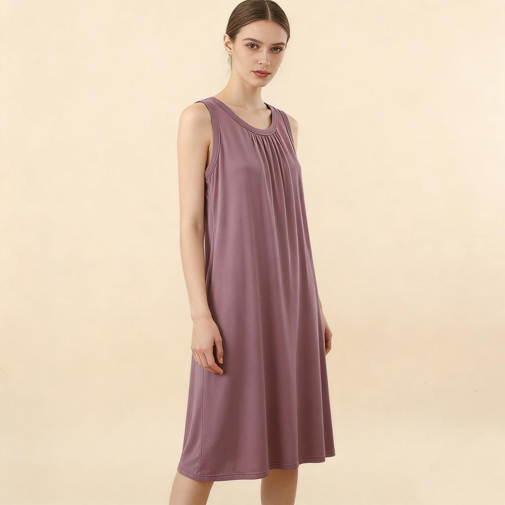Summer Women's Modal Ruched Round Neck Sleeveless Sleep Dress Loose Casual Plus Size Simple Tank Dress Nightgown Loungewear