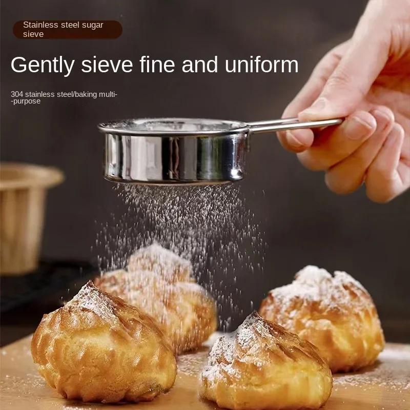 Flour Sieve Stainless Steel Fine Mesh Powdered Sugar Duster Flour Dispenser Shaker for Matcha Chocolate Powder Baking Supplies
