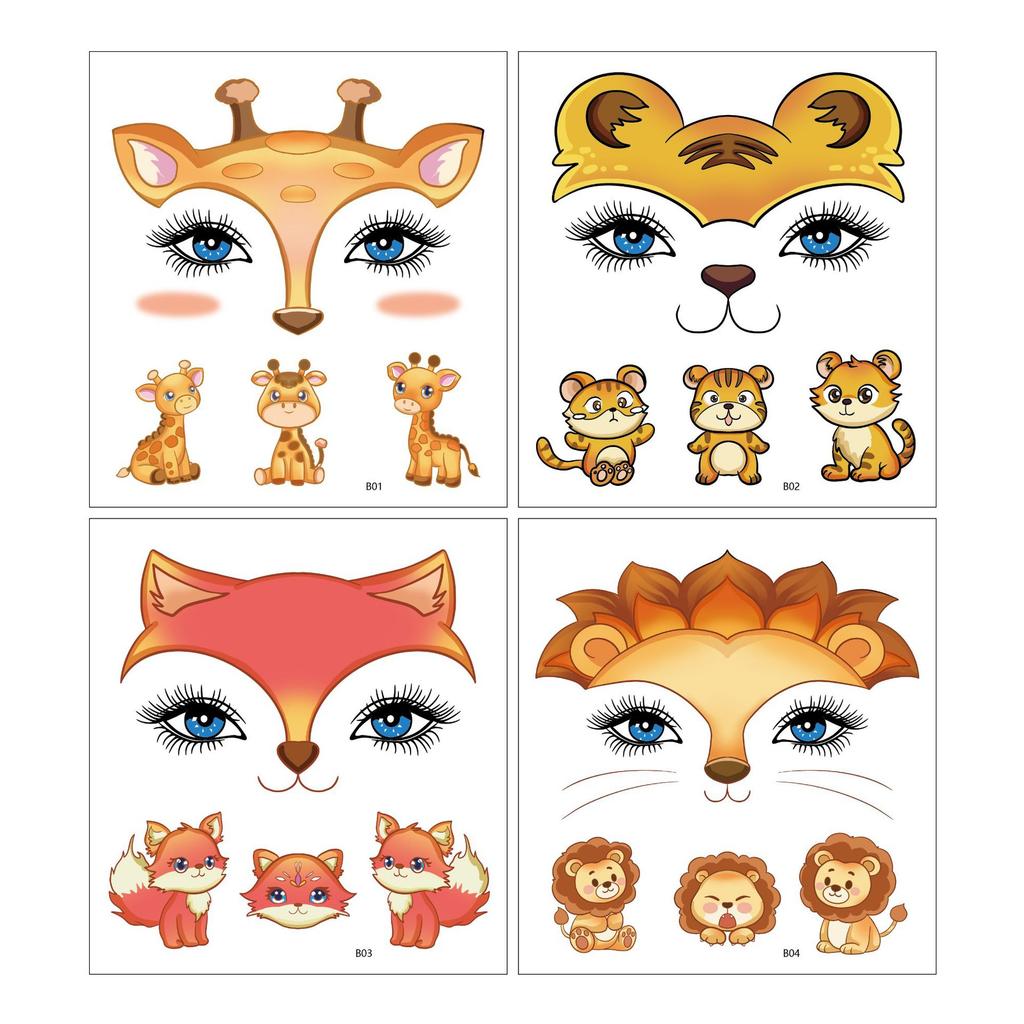 Face Tattoo Sticker Girls Cute Cartoon Animal Festival Party Makeup Face Tattoo Decals Female Men Face Decors Fake Tattoo