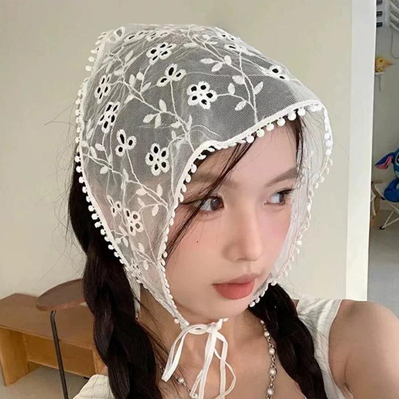 Sweet Triangle One-Piece Belted Overlap Lace Skirt Apron  Lace Trim Half Skirt Butt Curtain Spring Headscarf Accessories