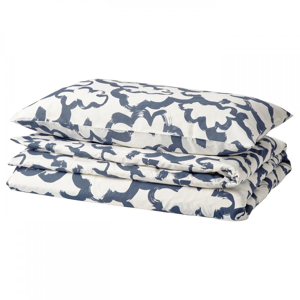 

ИКЕА ЭКПУРПУРМАЛ Пододеяльник и наволочка белое синее облако 150х200 50х80 см