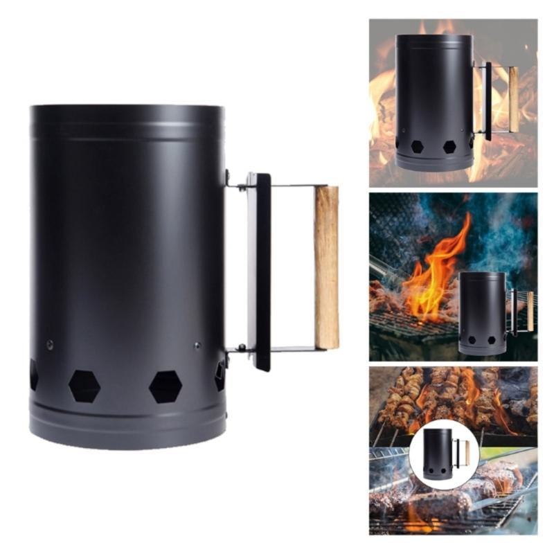 Metal Charcoal Lighter Bucket With Heat Resistant Handle Fires Starter Chimney for Outdoor Barbecue Cooking Camping