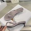 Fashion SUOJIALUN 2025 Summer New Brand Slipper Fashion Narrow Band Slip On Flip Flop Shoes Thin Low Heel Outdoor Dress Sandal Slides Sh