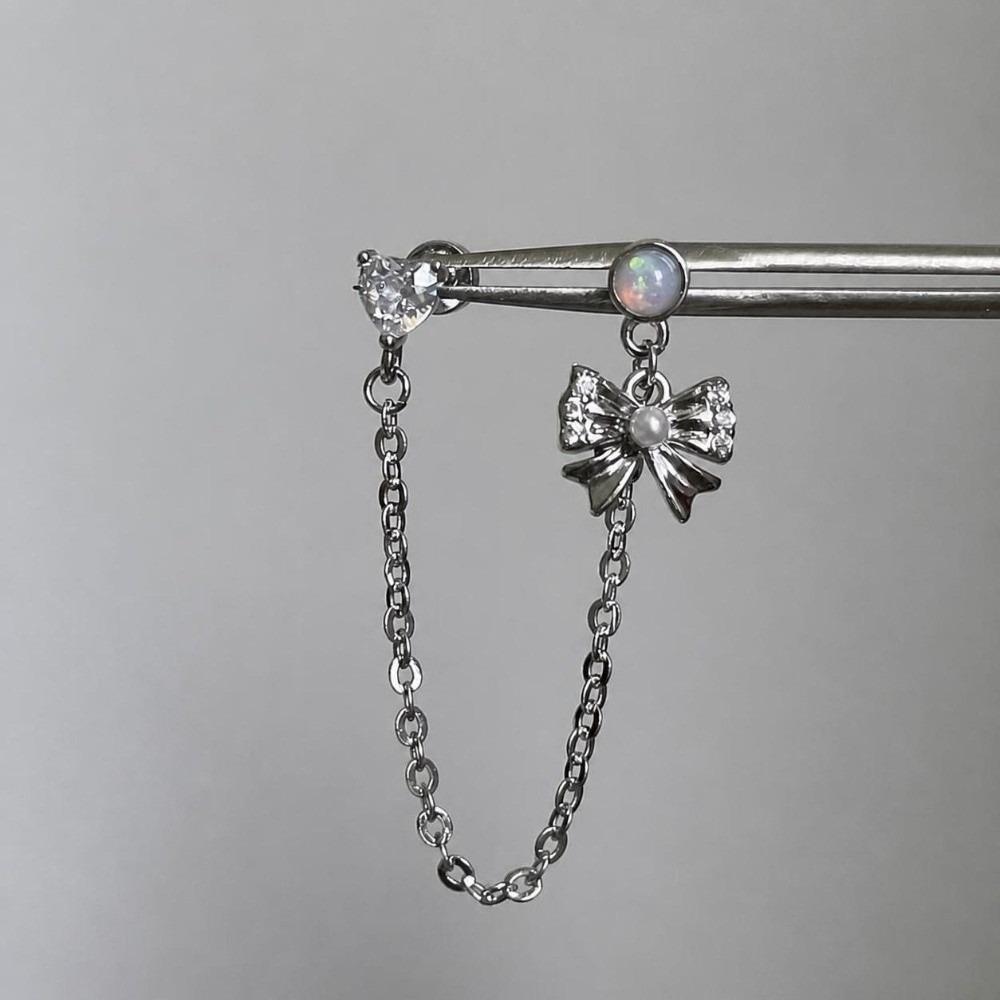 Silver Color Ear Bone Nail Earrings Stainless Steel Cartilage Earrings Chain Earrings  Jewelry Gift