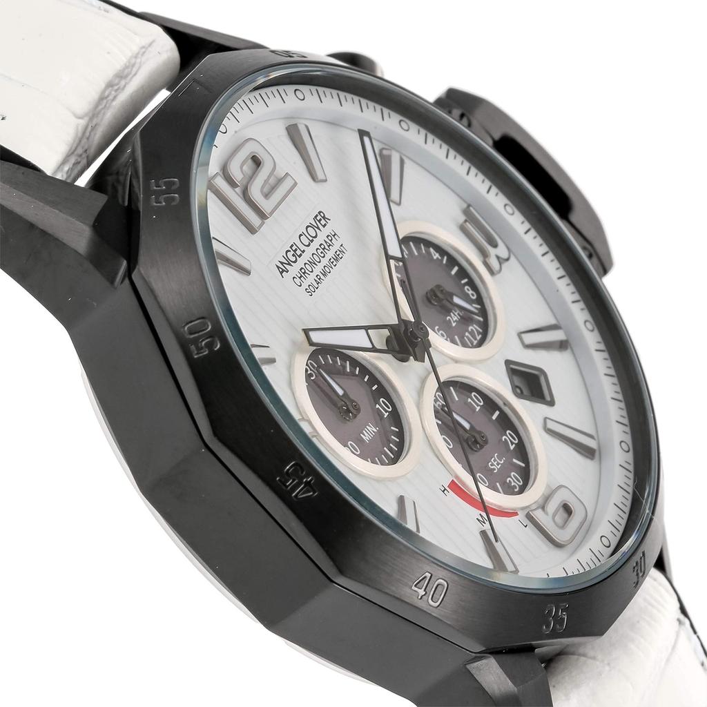 Angel Clover TIME CRAFT SOLAR White Stainless Solar Official Men's Watch, Dial, Steel, Battery, 45mm, Warranty, NTS45BWH-WH