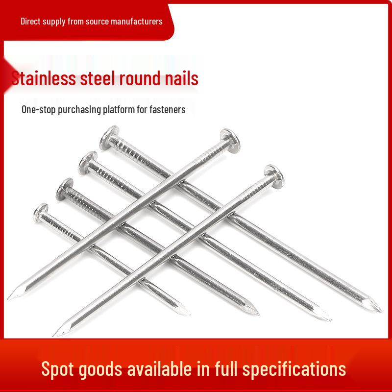 304 Stainless Steel Round Head Carpenter Nails - Available in 5/8, 1, 2, 3, 4, 5, and 6 inch sizes.