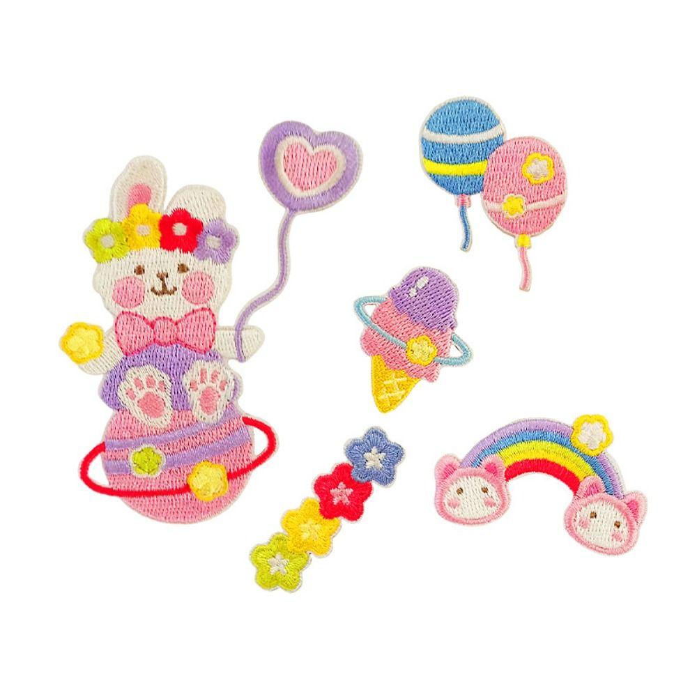 

5PCS Cartoon Clothing Patch Self-adhesive Clothes Appliques Bunny Embroidered Patch Sewing 5pcs