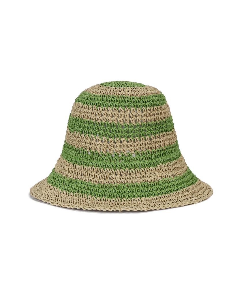 Bajal Striped Paper Bucket Hat Green