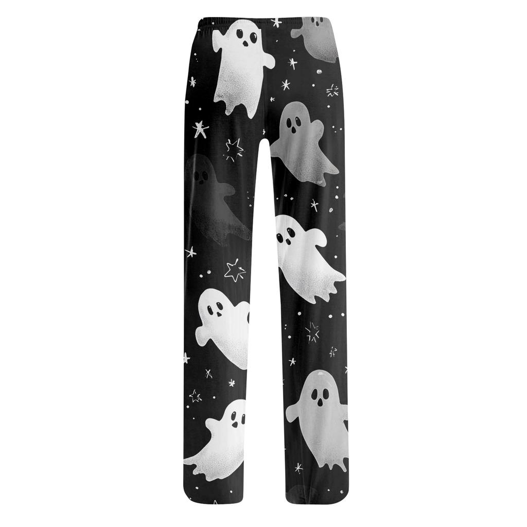 Pantaloni da Pigiama Larghi da Donna con Stampa di Halloween - Pantaloni Morbidi Casual