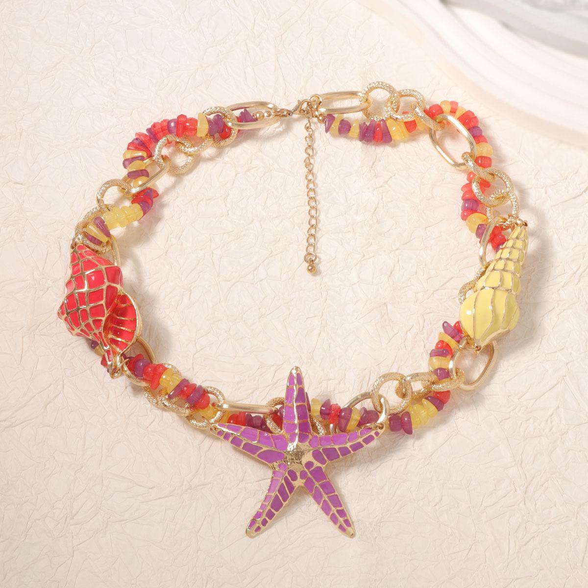 Европейская и американская мода цвет океанский стиль ретро хип-хоп сплав капельная эмаль ракушка морская звезда личность тренд женское ожерелье