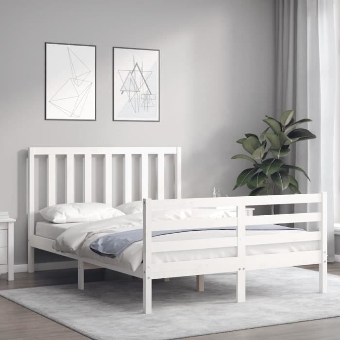VidaXL Bed Frame with Headboard White 140x200 Cm Solid Wood 3193792