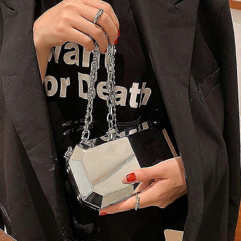 Geantă Cutie Metalică Argintie Geantă de Seară pentru Petrecere Femei Geantă cu Lanț Geantă Mini Crossbody Geantă de Umăr Femei Geantă de Mână cu Clapetă