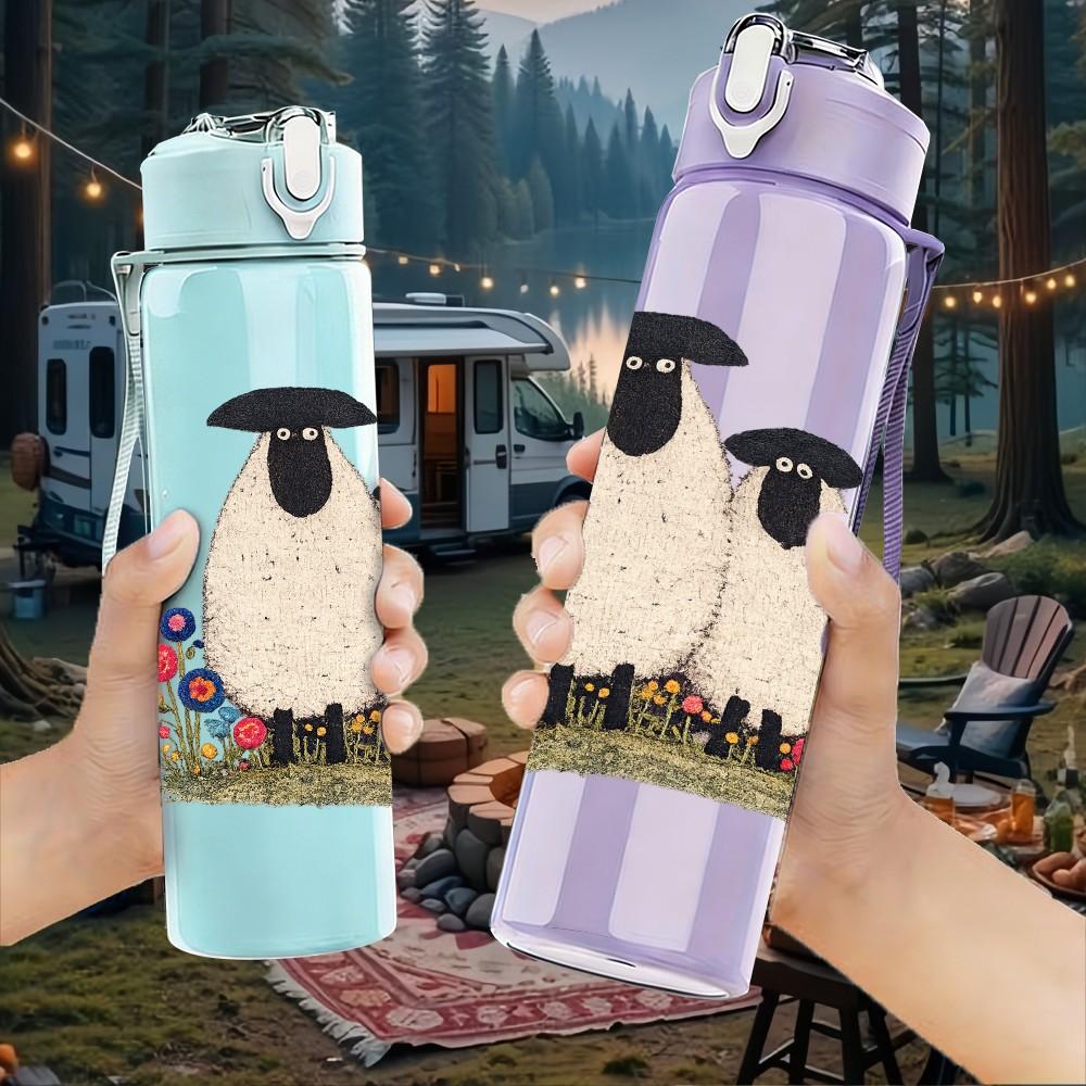 1 ud. Linda Oveja Cordero Animal de Granja Estampado 750ml Color Plástico Botella de Agua Deportiva A prueba de Fugas Tapa con Pitorro abatible Adecuada para Deportes Oficina Uso en Casa