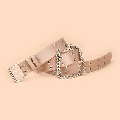 New Double-row Hole Transparent Leather Belt for Women Ins Punk Versatile Korean Style Pin Buckle with Jeans Decorative Belt