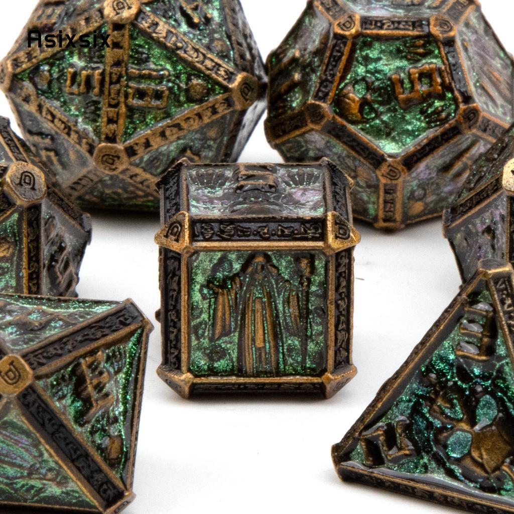 7 Pcs Copper Green Skull Metal Dice Solid Metal Polyhedral Dice Set Suitable for Role-Playing RPG  Board Game Card Game